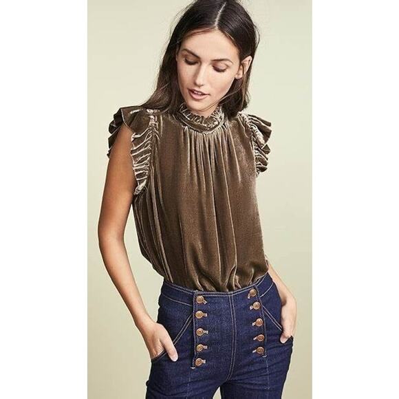 Ulla Johnson Tops - Ulla Johnson Jive Top in Cub Size 2 Velvet Mock Neck Sleeveless Blouse Ruffles
